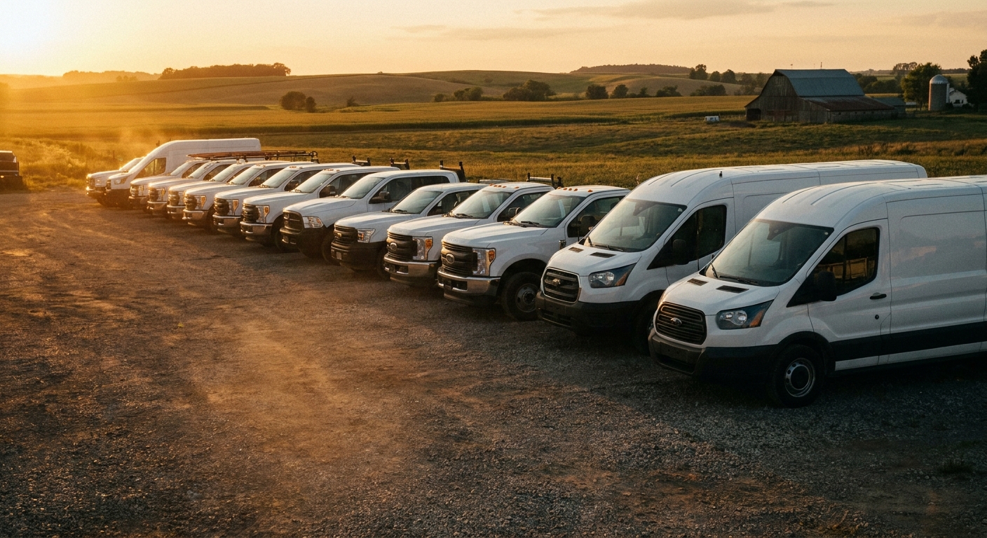 Work trucks lined up for tire service