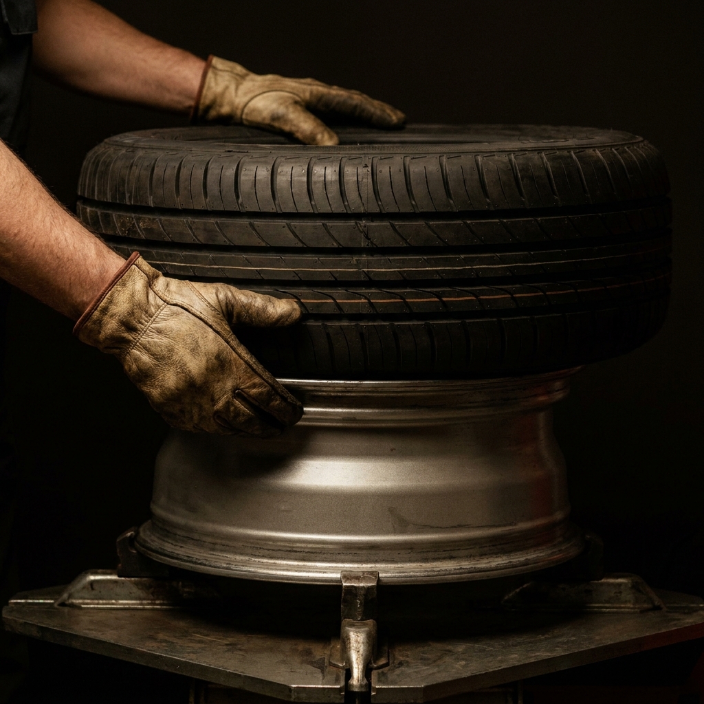Tire being seated on the mounting machine